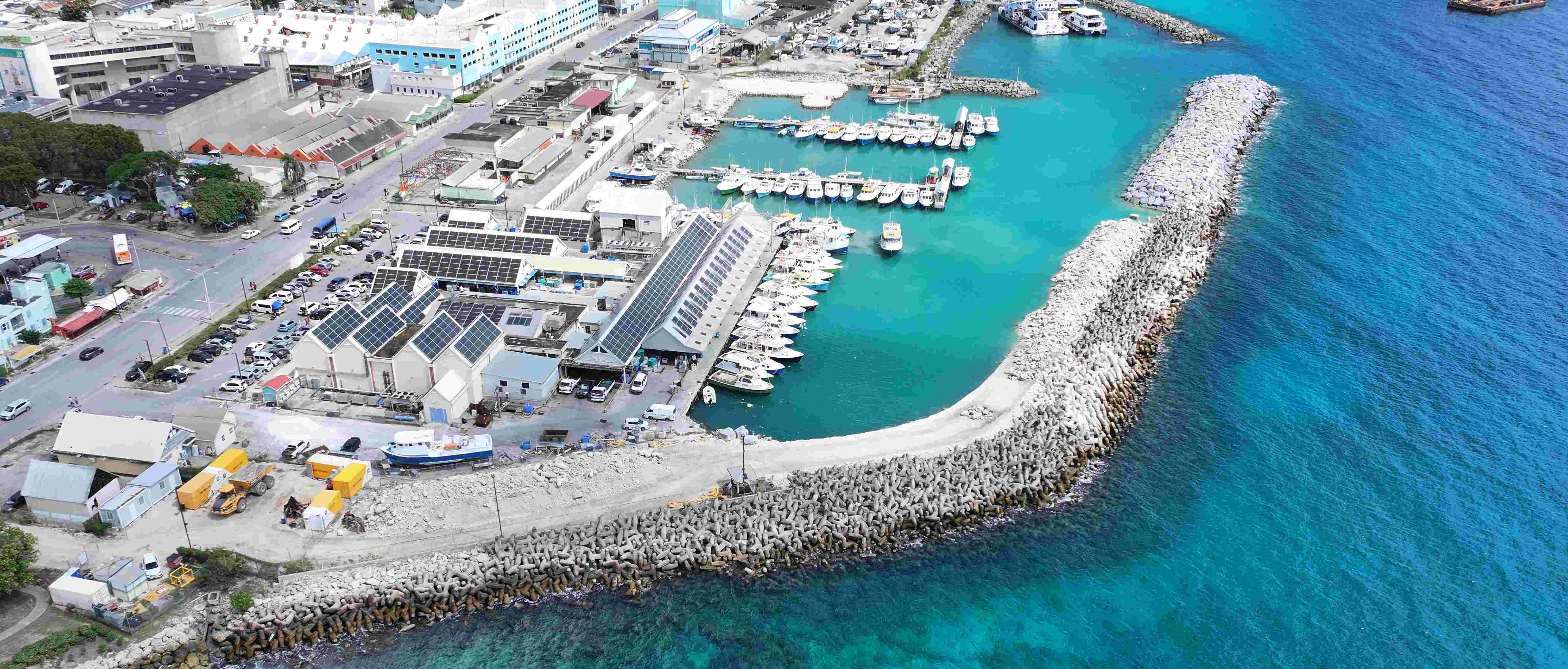 Aerial view of the Bridgetown Fisheries breakwater which was repaired under the project.
