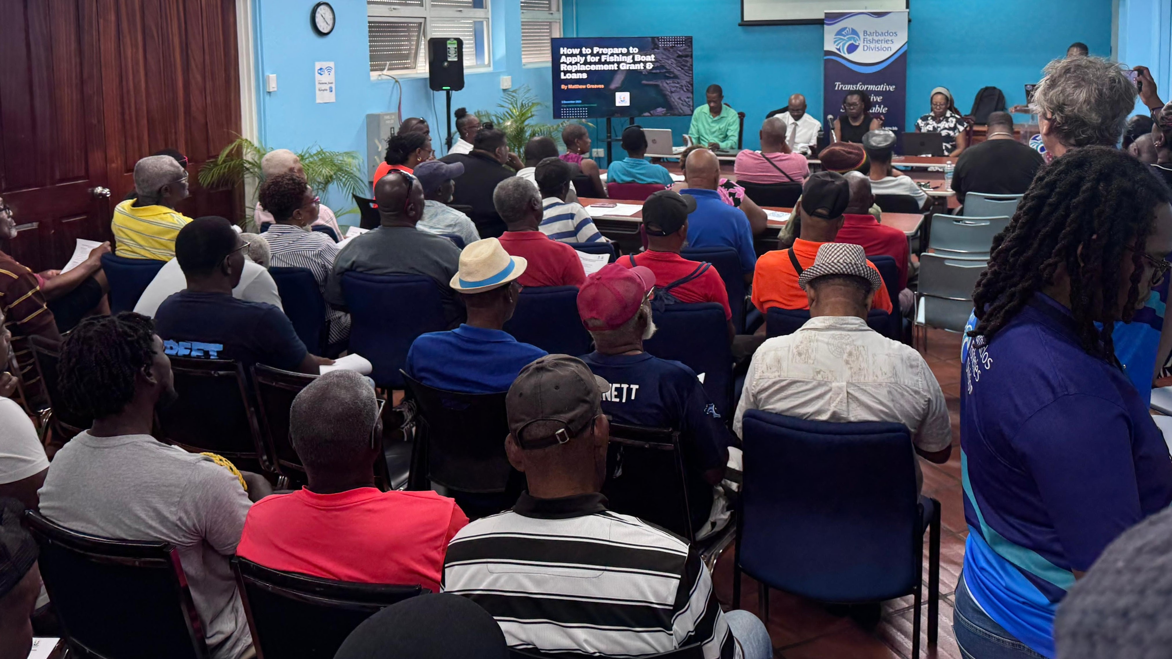 A stakeholder engagement session with fisherfolk in Barbados.